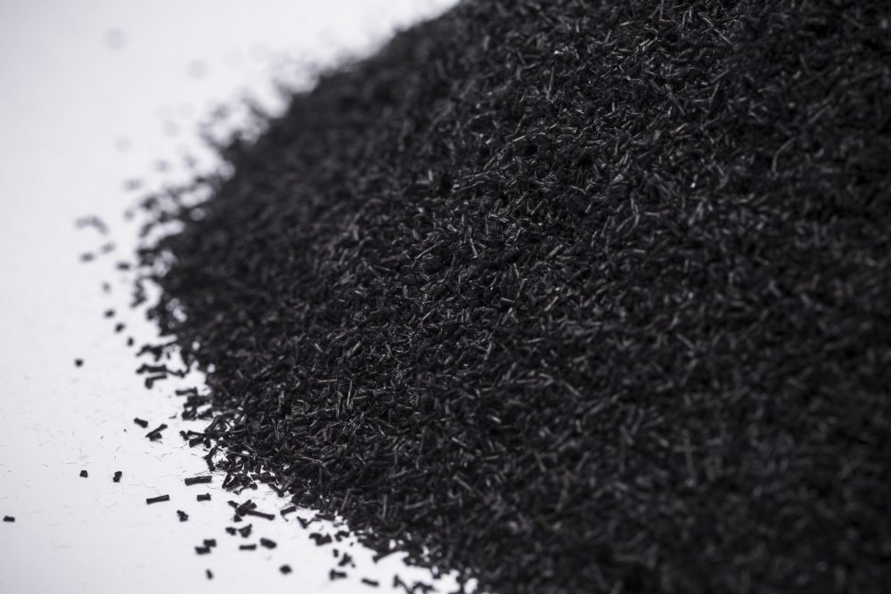 A close up image of small black particles
